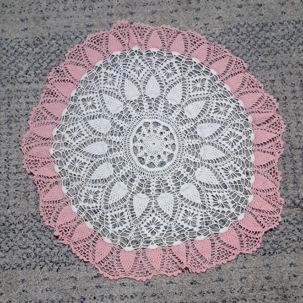 Elegant Pink and White Crochet Doily